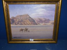 An Oil on canvas titled Sinai Desert, possibly Japanese inscription verso.