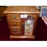 A mahogany jewellery box and contents including ladies Seiko watch, cufflinks, brooches etc.