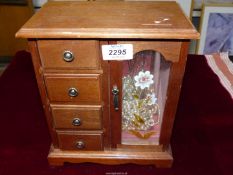 A mahogany jewellery box and contents including ladies Seiko watch, cufflinks, brooches etc.