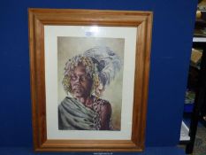 A pine framed Print of Lasarote Lesavoi Baringo N Jemps from an original painting by Joy Adamson,