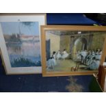 A large framed Degas Print of Ballerinas, glass a/f., and print of Signac les Andelys.