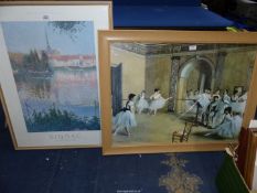 A large framed Degas Print of Ballerinas, glass a/f., and print of Signac les Andelys.