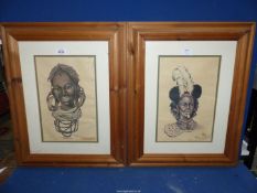 A pair of framed and mounted portrait Prints of Neolitic people from the Turkana Country North-West