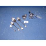 A small quantity of silver including silver topped cruets, one with blue glass liner,