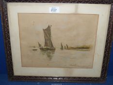 A wooden framed watercolour 'Barges on The Thames', signed lower left Alec N.