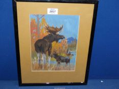 An Oil depicting Red Indians stalking moose in the north-west territories.