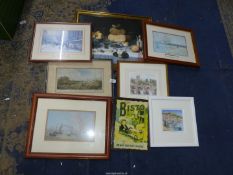 A quantity of Prints to include; a Still Life, Padstow Harbour II, a Bistro print on slate,
