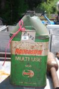 A Agri Castrol Pyramid multi use fuel can and muffler.