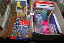 A box of felting and quilting books, punch boards, etc.
