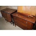 Three drawer chest, a Drop-leaf table, and a flat packed table 28" square.