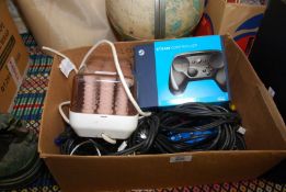 A box of cables, heated rollers, etc.