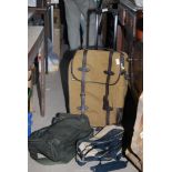 A Suitcase, and other miscellaneous bags.