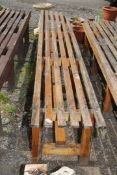 A long wooden slatted bench - 113" long x 17" depth x 19" high.