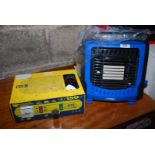 A small gas heater and a GT150 battery charger.