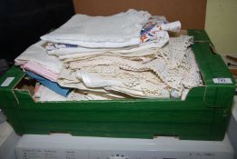 A box of linen, tablecloths, and napkins, etc.