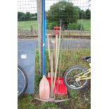 A Pike, Snow Shovel, Gardening tools and Double oar paddle.