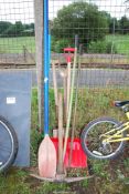 A Pike, Snow Shovel, Gardening tools and Double oar paddle.