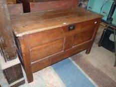 A most substantial and delightfully plain circa 1800 two panel Oak Coffer/Blanket Chest of