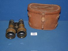 A WWI period binocular case marked "Binocular Prismatic No. 2 - case MKI - 0513687 - F.L. Ltd.