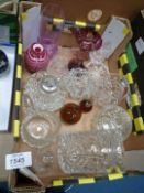 A quantity of small glass items including trinket dishes, vases, jugs, coloured glass,