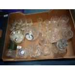 A quantity of glass including condiment set, lead crystal vase and Royal Brierley ball shaped clock,
