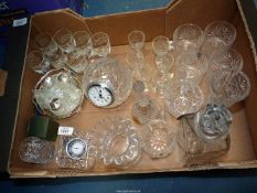 A quantity of glass including condiment set, lead crystal vase and Royal Brierley ball shaped clock,