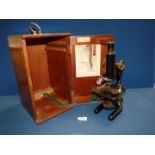 A microscope in wooden case supplied by W.R. Prior & Co. Ltd., February 1949, made by F.E.