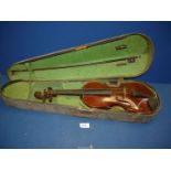 A Violin in case, labelled Maidstone by Murdoch & Co.