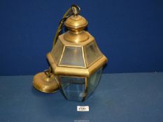 A brass and glass bevel edged panel ceiling light, 12 1/2'' tall.