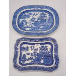 Two blue and white willow pattern serving platters.