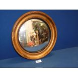 A convex wall mirror in gold painted frame, 13" diameter.