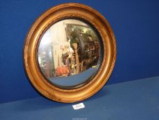 A convex wall mirror in gold painted frame, 13" diameter.