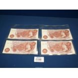 Four consecutive 10 shilling notes, E37 689996/997/998/999; L.K. O'Brien chief cashier 1955-1962.