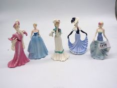 Five miniature Coalport figures, Lady Sarah, Lady Lilian, Lady Grace, Lisa and Nina.