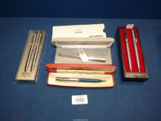 Two Papermate pen and pencil sets and a Ronson cartridge pen with 14k nib.