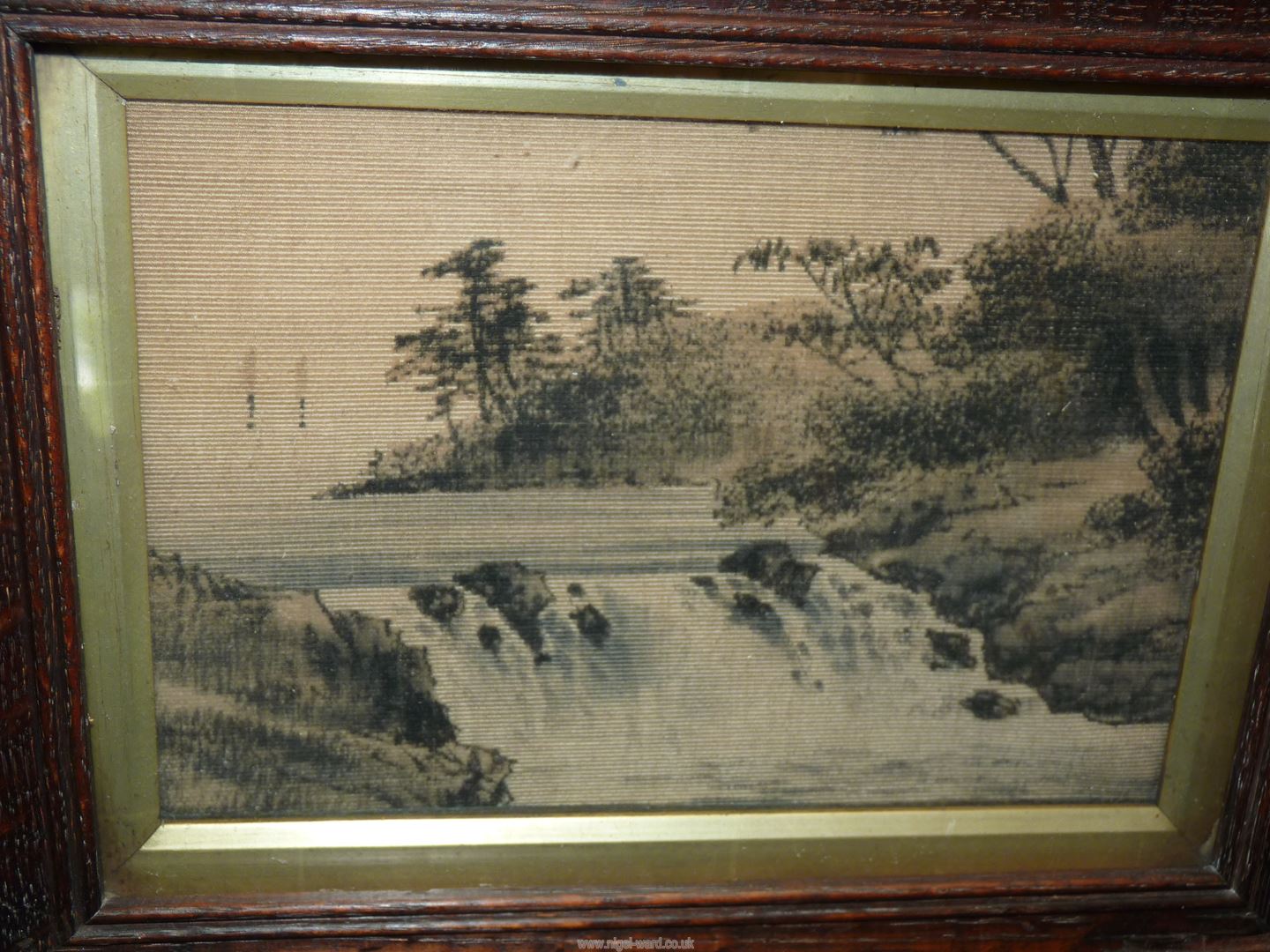 Three framed Japanese machine embroideries depicting landscapes. - Image 4 of 4