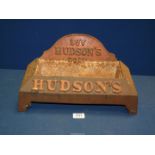 A Victorian "Drink Puppy Drink" cast iron dog bowl advertising Hudson's soap,