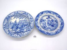 A Mason's food warmer and soup bowl, both in blue and white,