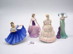 Four miniature figures, Royal Doulton 'Elaine' and Coalport 'Selina',