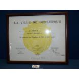 A French Government Certificate awarded to A.