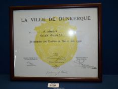 A French Government Certificate awarded to A.