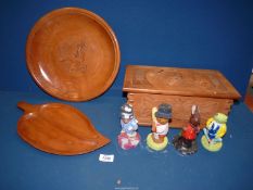 Three pieces of Treen including carved lidded box from Germany, plaque,