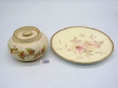 A Royal Worcester, Grainger low jar and cover, having hand painted foliage,