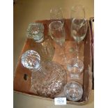 A set of four tall wine glasses, ship's decanter etc.