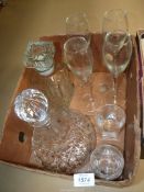 A set of four tall wine glasses, ship's decanter etc.