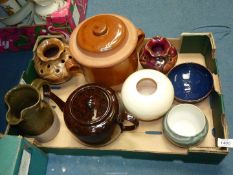 A quantity of Studio pottery including Hebridean, French Studio etc plus a large brown Teapot.