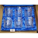 A set of six Glencairn Crystal Studio whisky tumblers, made for the QE2.