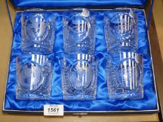 A set of six Glencairn Crystal Studio whisky tumblers, made for the QE2.