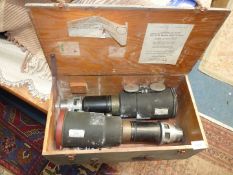 A set of 2 Hilux-Val Variable 152 Anamorphic Projection Lenses in wooden box, a/f.