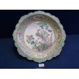 A large Chinese enamelled Charger with bird decoration, Qianlong six character seal, 1736-1795,